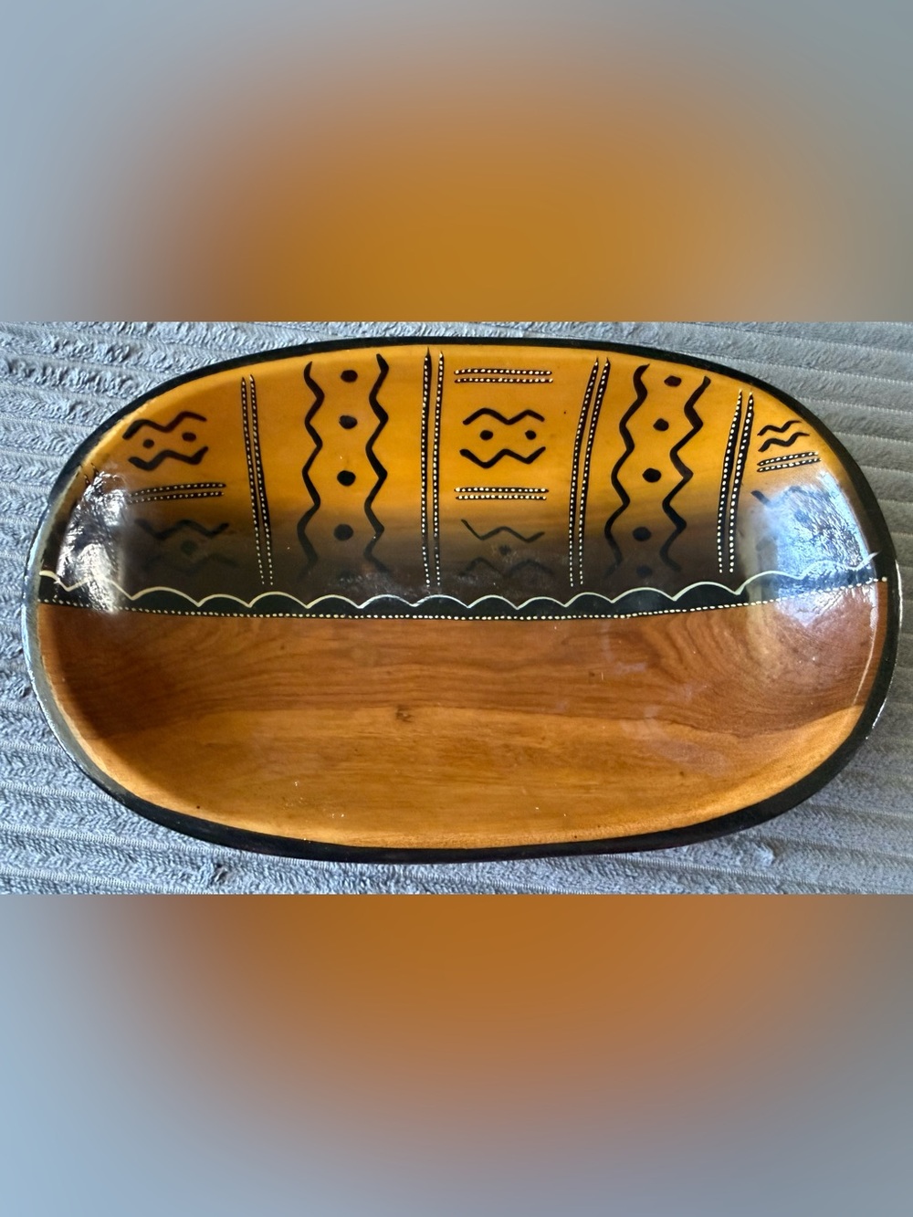 Hand-Painted Decorative Wooden Platter Bowl African Trinket Dish Brown